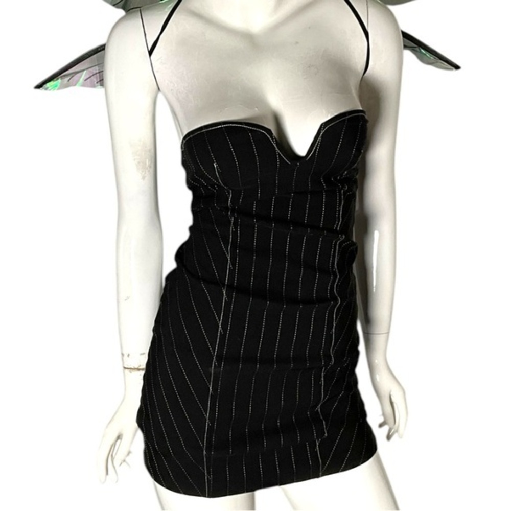 Zara black pin stripe strapless mini‎ dress XS Wednesday Addams inspired